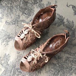 Naughty Monkey Laser Cut Block Heeled Sandals